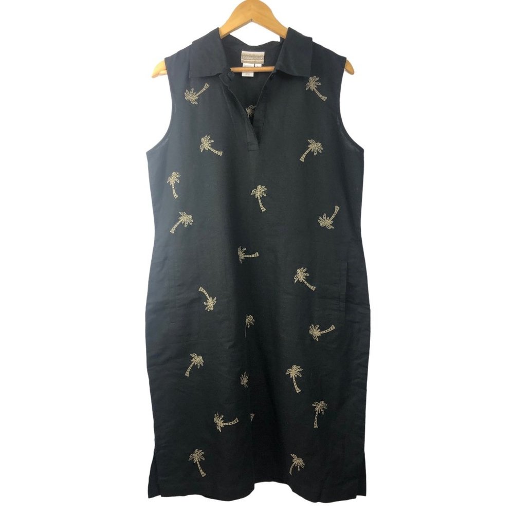 COLDWATER CREEK Sleeveless Black Palm Tree Dress L